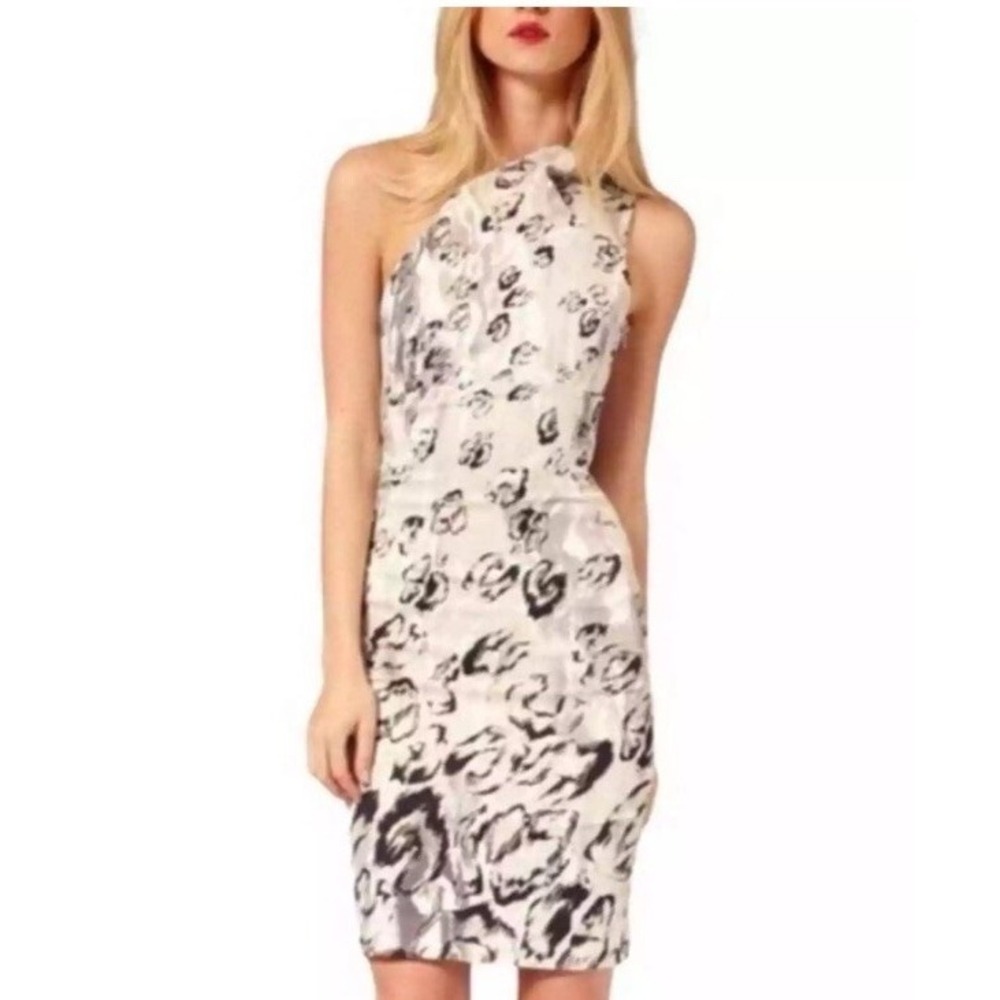 Karen Millen Snow Leopard Dress One Shoulder Size‎ 6 4 S